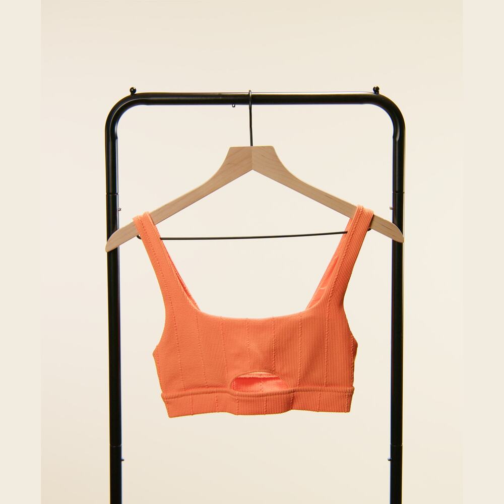 Aerie Women’s Small Coral Ribbed Cutout Sports Bra Light Support